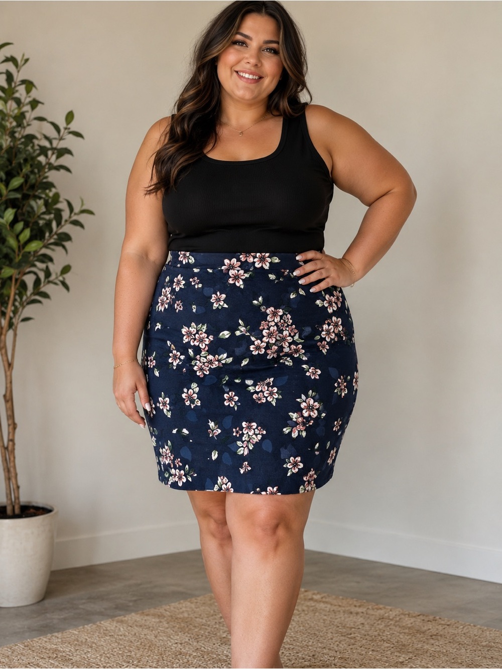 LOFT Women’s Size 16 Navy Floral Pencil Skirt Knee Length Career Workwear